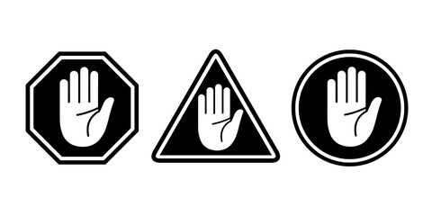 Set stop red sign icon with white hand - stock vector