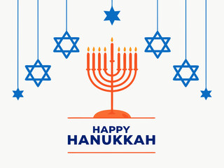 Elegant Happy Hanukkah Illustration with Menorah Star of David and Floral Elements in Blue