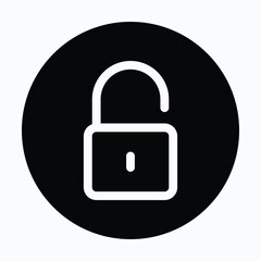 Lock Open Security Padlock Symbol Isolated Circular Vector Icon.