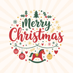 Sweet Christmas Rocking Horse Ornaments Vector