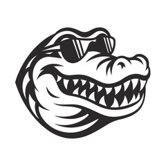 Monochrome alligator sporting stylish sunglasses presents a bold with distinctive lines