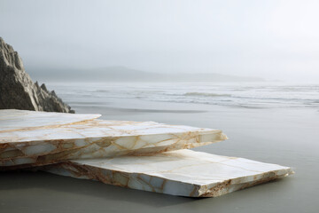 closeup view of unique stone lying on beach enriched with augmented reality feature that offers comprehensive