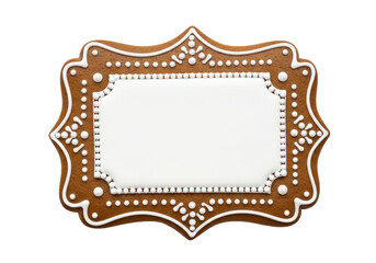 Gingerbread Cookie with Blank Space: A beautifully crafted gingerbread cookie, elegantly designed with intricate frosting details. With a blank space ready for your custom message.