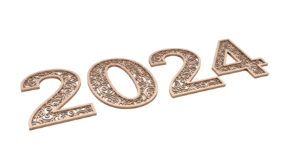 Isolated 2024 wooden figures for New Year greeting cards, holiday decorations and posters design