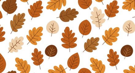 Obraz premium Autumn Leaves Seamless Pattern: Warm Colors, White Background, Decorative Design.