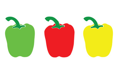  bell peppers green red and yellow isolated on white background