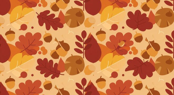 Autumnal Abstract Pattern: Leaves, Acorns, and Warm Fall Colors