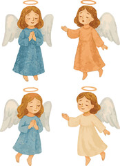 Watercolor vector illustrations of a adorable angels