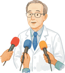 Vector watercolor illustration of a scientist talking to media