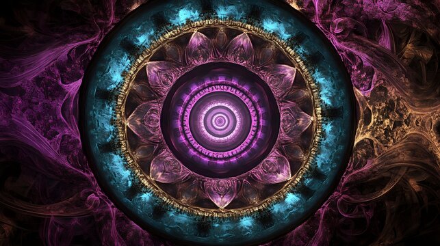 Abstract fractal mandala a complex geometric pattern with vibrant colors perfect for backgrounds and digital art projects