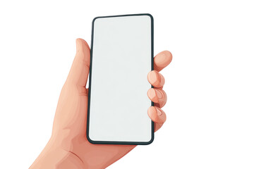 Cartoon Hand Holding Phone with Blank Screen on Transparent