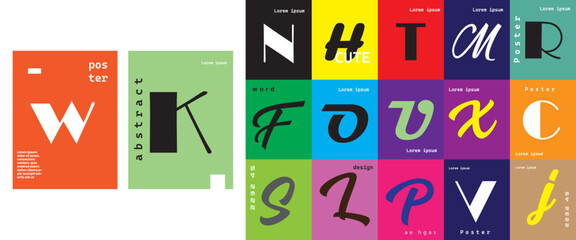Alphabet Typography Poster Vector Set with Bold Letters, Minimal Abstract Shapes, and Modern Graphic Layouts for Creative Design and Branding