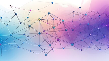 Abstract digital network connection, colorful nodes and lines.