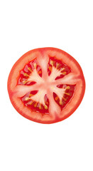 Close-up of sliced tomato, showing its red flesh, seeds, and juicy texture