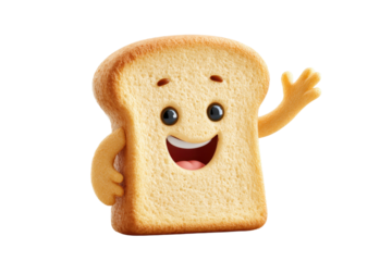 Cartoon slice of bread character on transparent background