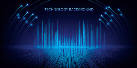Abstract Blue Digital Technology Background with Glowing Lines.