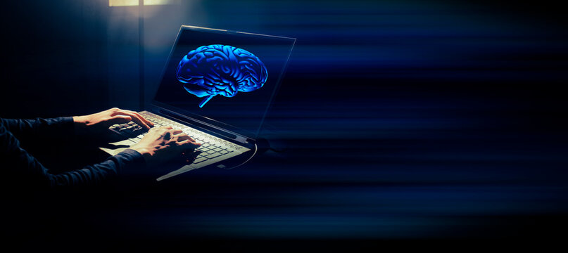 businessman use hologram of robot brain to control technology system artificial intelligence