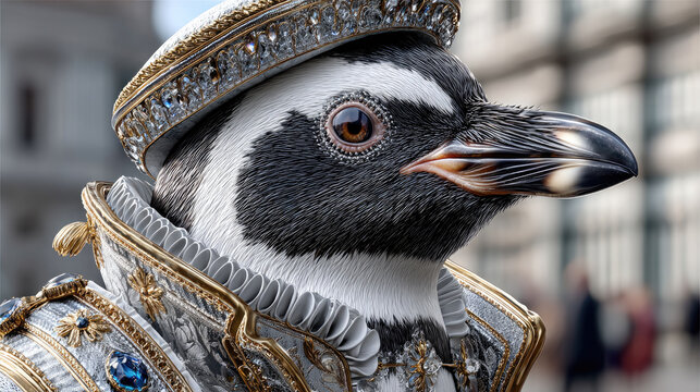 Italian Brainrot, ultra detailed 3D penguin dressed as renaissance nobleman, posing in front of glowing Florence cathedral, surreal meme chaos, cinematic vibrant composition, copy space
