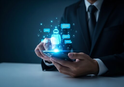 businessman holding tablet with social network icons