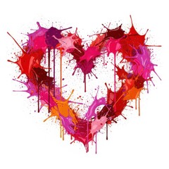 A heart shape made of colorful paint splatters and drips on a white background with a playful design
