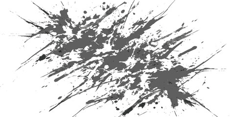 Black paint splatters on a white background, dynamic and messy ink splash artwork