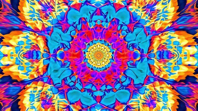 A mesmerizing display of a kaleidoscopic pattern transforming with vivid colors and intricate shapes