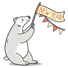 Polar Bear Holding a New Year Flag and Bunting animal