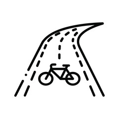 Bicycle lane icon on a winding road, representing cycling and transportation