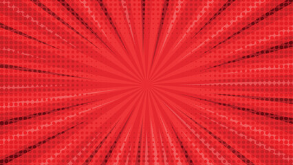Abstract deep red to black gradient, comic-style or pop art background featuring a sunburst or radial lines design. white blank bubbles of different shapes
