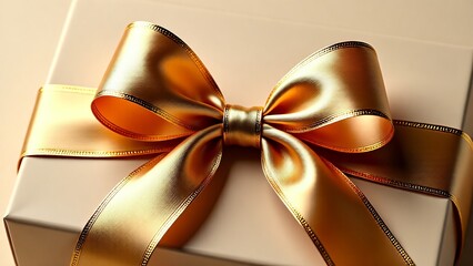 Elegant Gold Ribbon Bow on a Gift Box Festive Celebration of Giving, Perfect for Holidays, Anniversaries, and Special Occasions