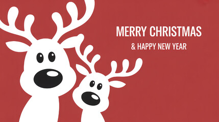 Merry christmas happy new year reindeer holiday card festive season design