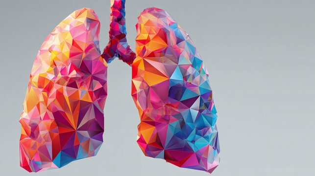 A colorful illustration of human lungs, created using a mosaic effect