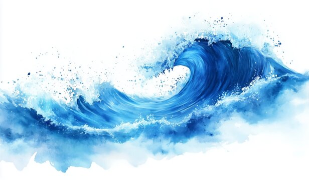 Fototapeta Waves of Blue Watercolors Create a Serene Landscape With Soft Blending and Subtle Splashes.