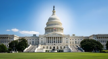 United States Capitol Building and Lawn on Bright Sunny Day