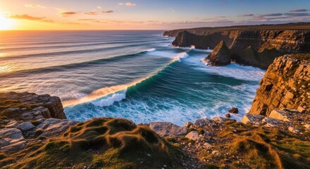 Seaside Cliff Overlooking Deep Blue Ocean Waves 