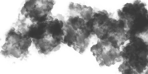black and white abstract isolated dense dark gray smoke or cloud plume texture on transparent background png file type