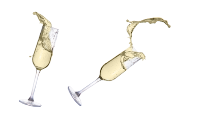 Two festive champagne glasses isolated on transparent background