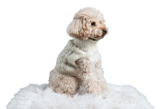 White miniature poodle isolated on transparent background. Studio shot of a dog. Maltipoo