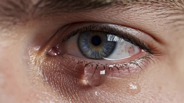 Expressions of deep emotion captured through a close-up of an eye showing tears. The intricate details reveal the stories behind the feelings and struggles.