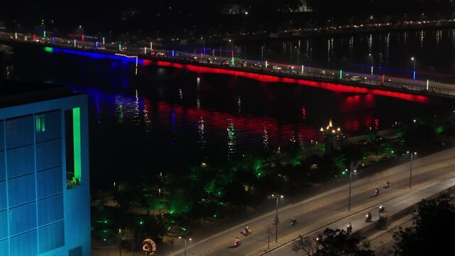 Atal Bridge & Ellis Bridge, Ahmedabad City, Night View, Ahmedabad, Gujarat, India.