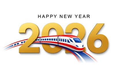 Happy new year 2026 with train, vector illustration