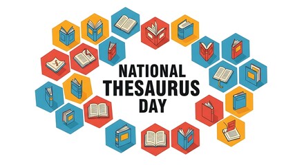 National thesaurus day illustration of national thesaurus day celebration with books and words