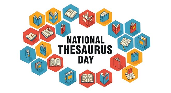 National thesaurus day illustration of national thesaurus day celebration with books and words - Powered by Adobe
