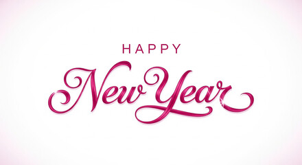 Fototapeta premium Elegant lettering of happy new year in a vibrant pink hue, , creating a festive and celebratory greeting card design