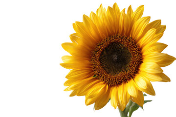 Fototapeta premium Close-up of a vibrant sunflower, bright yellow petals radiating outwards, dark brown center