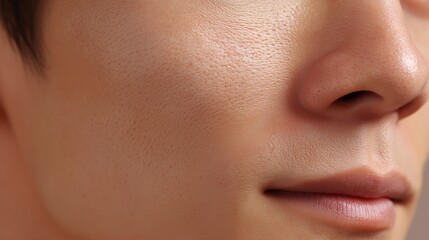 Close-up view of smooth male skin highlighting facial features and texture