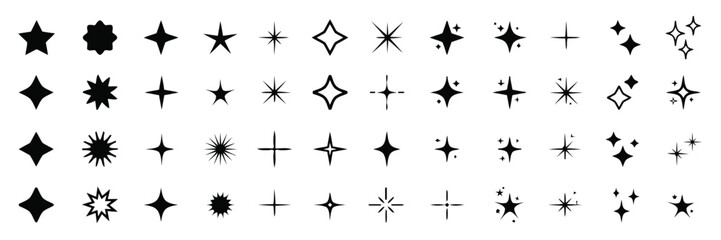 star, sparkle, burst, shine, glitter, icon, symbol, element, design, graphic, collection, set, variety, black, white, abstract, geometric, light, bright, celebration, magic, effect, simple, modern, cl