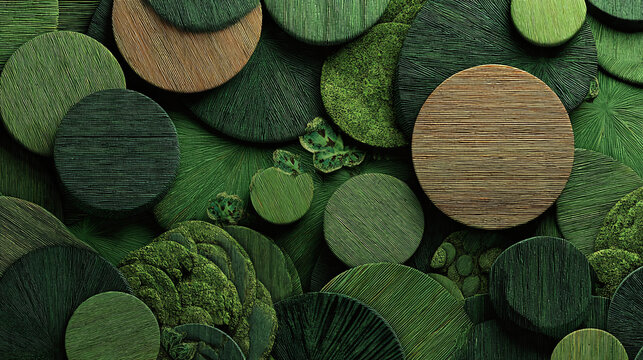 Abstract of green and brown circles with different textures