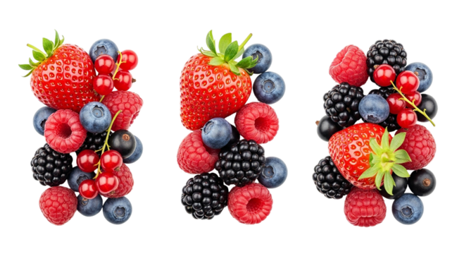 Berry Bliss Strawberry Blueberry Raspberry Blackberry Currant Fresh Fruit Assortment Isolated on transparent background