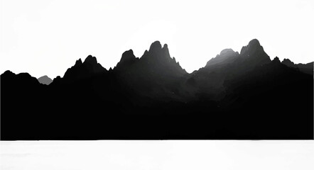 Mountain Range Silhouette on White Background

